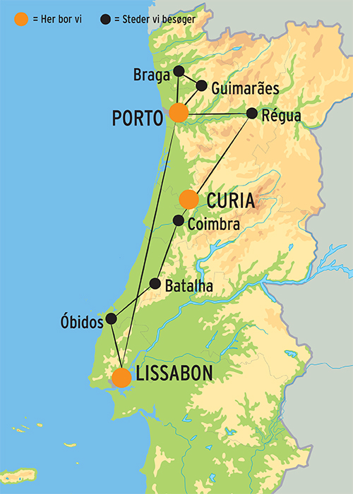 Kort over rejsen Klassiske Portugal